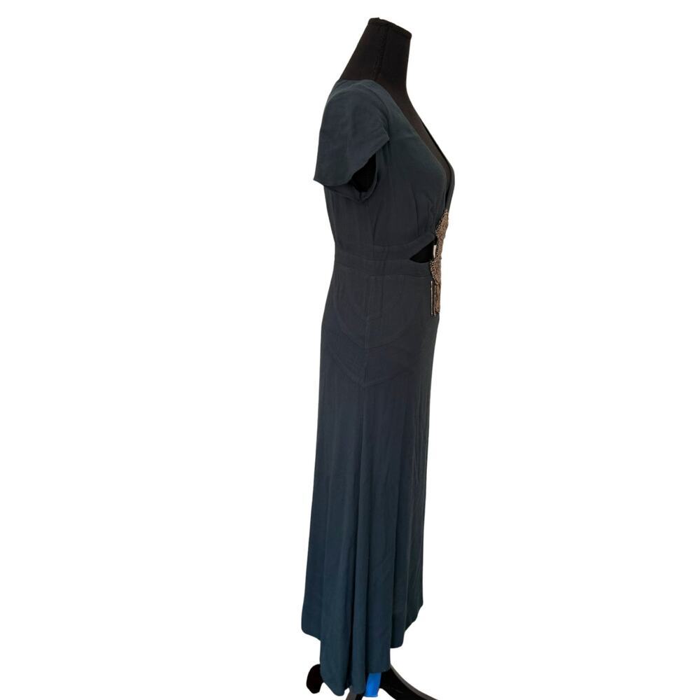 Free People Teal Beaded Cutout Midi Dress Size 4 Boho Empire Waist Festival - Picture 5 of 8